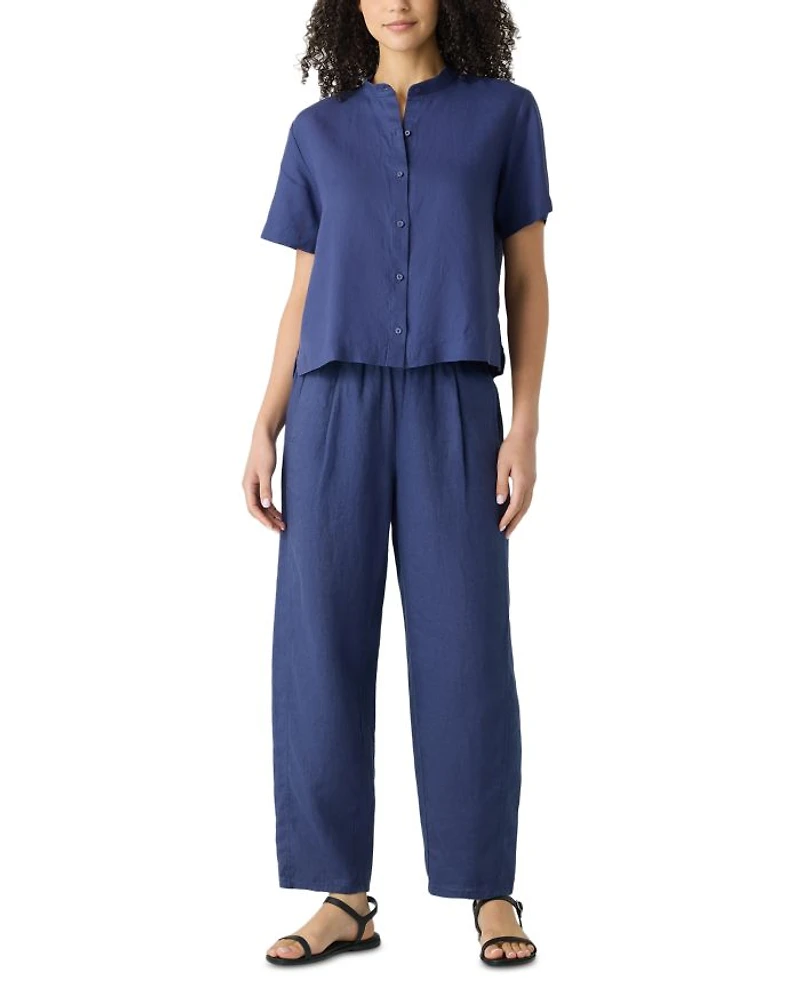 Linen Pleated Lantern Ankle Pants