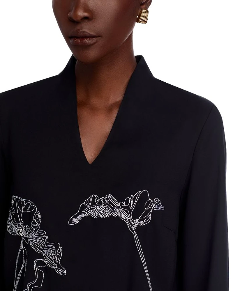 Embroidered V Neck Blouse