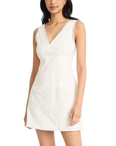 V Neck Crochet Trim Mini Dress