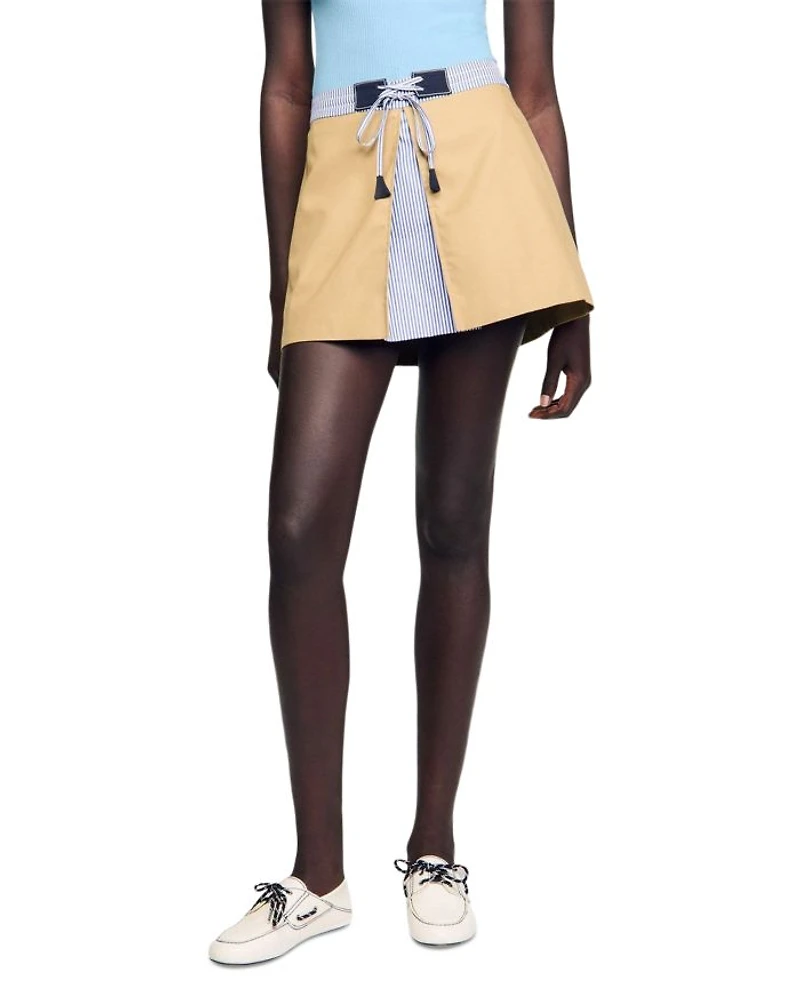 Short Dual Material Skirt