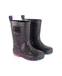 Deux par Deux Girls' Rain Boots Black with Glitter - Toddler, Little Kid