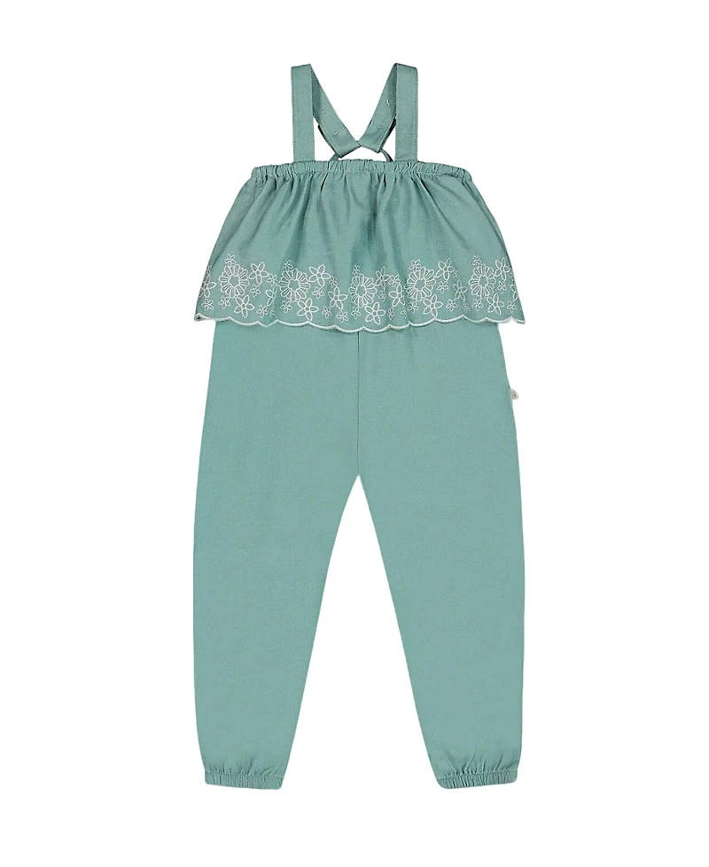 Deux par Girls' Chambray Jumpsuit with Embroidery