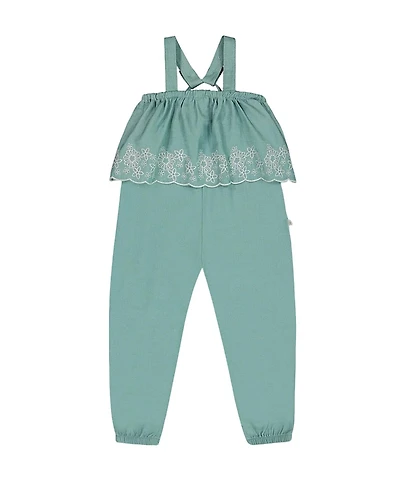 Deux par Girls' Chambray Jumpsuit with Embroidery