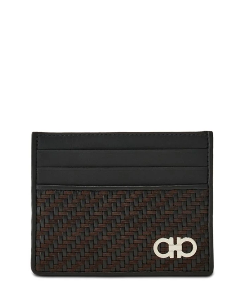 Gancio Woven Leather Card Case