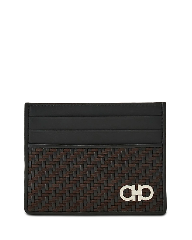 Ferragamo Gancio Woven Leather Card Case