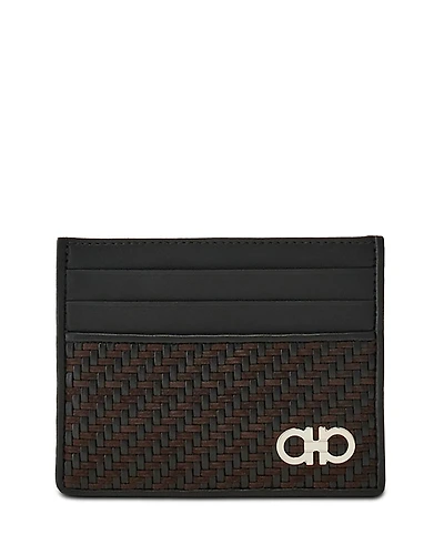 Ferragamo Gancio Woven Leather Card Case