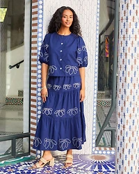 Embroidered Tiered Midi Skirt
