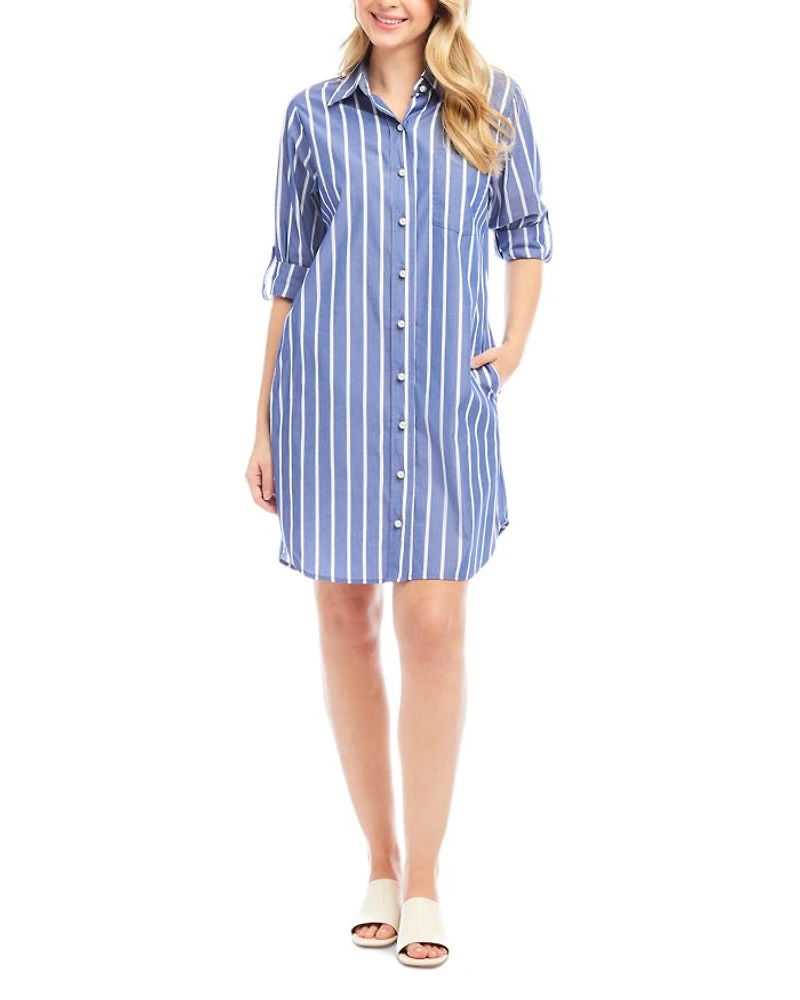 Roll Tab Striped Shirt Dress