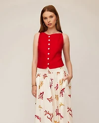 Elis Sleeveless Button Up Linen Top