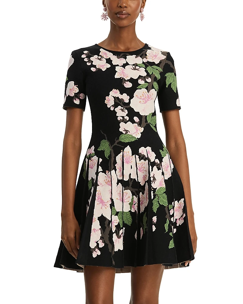 Oscar de la Renta Cherry Blossom Jacquard Knit Dress