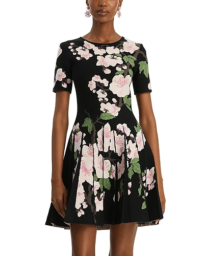 Oscar de la Renta Cherry Blossom Jacquard Knit Dress