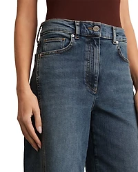 Petite Fern Twist Seam High Rise Wide Leg Jeans Mid Blue
