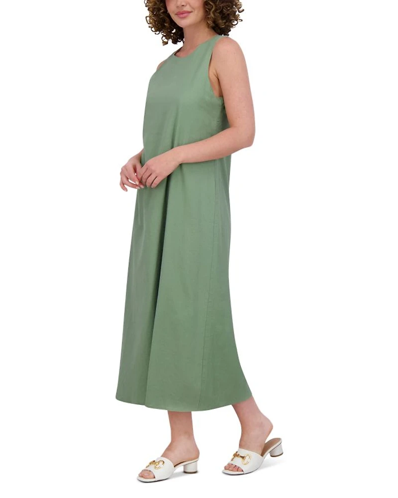 Linen Blend Crewneck Maxi Dress