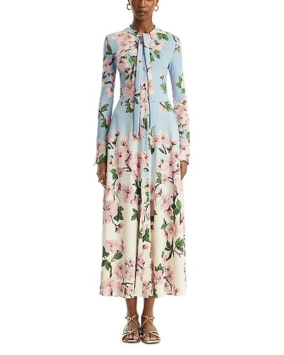 Oscar de la Renta Long Sleeve Cherry Blossom Degrade Jersey Dress