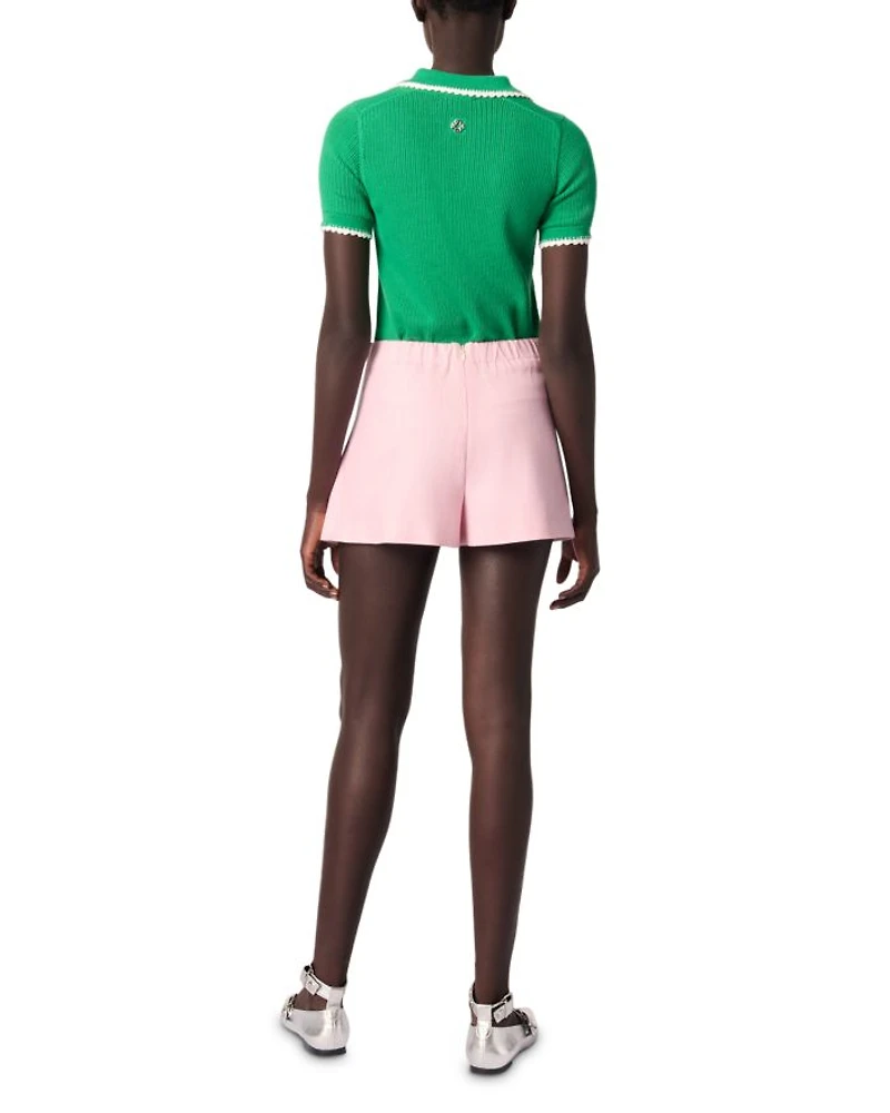 Pointelle Knit Crochet Polo Shirt