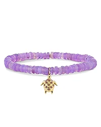 Sydney Evan 14K Yellow Gold Amethyst Turtle Charm Purple Ethiopian Opal Beaded Stretch Bracelet