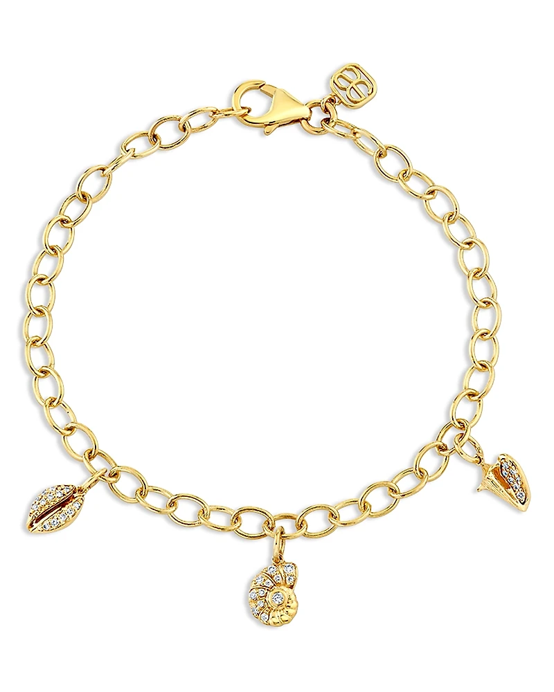Sydney Evan 14K Yellow Gold Diamond Seashell Charm Bracelet