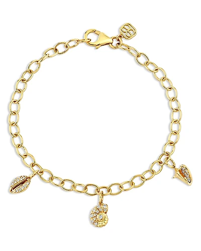 Sydney Evan 14K Yellow Gold Diamond Seashell Charm Bracelet
