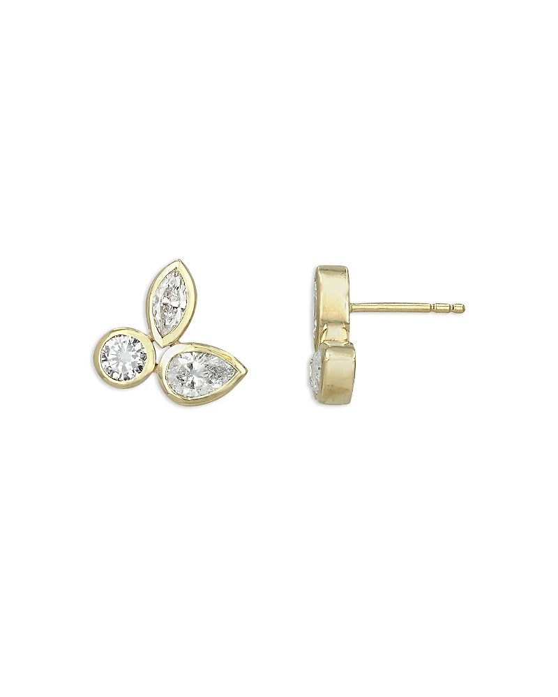 Moon & Meadow 14K Yellow Gold Lab Grown Diamond Mixed Cut Bezel Cluster Stud Earrings