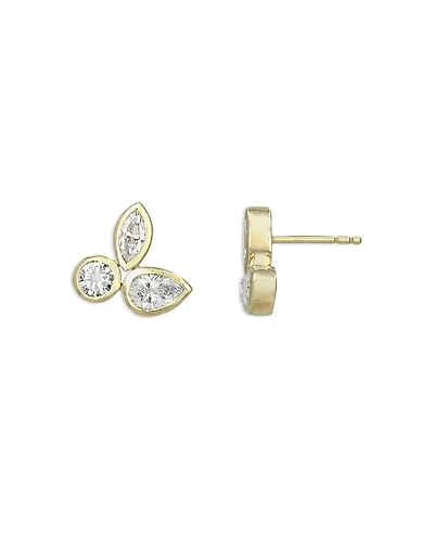 Moon & Meadow 14K Yellow Gold Lab Grown Diamond Mixed Cut Bezel Cluster Stud Earrings