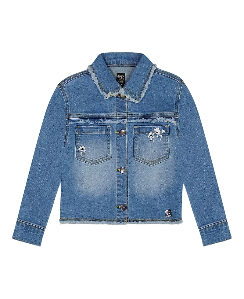 Deux par Girls' Frayed Denim Embroidery Jacket - Little Kid