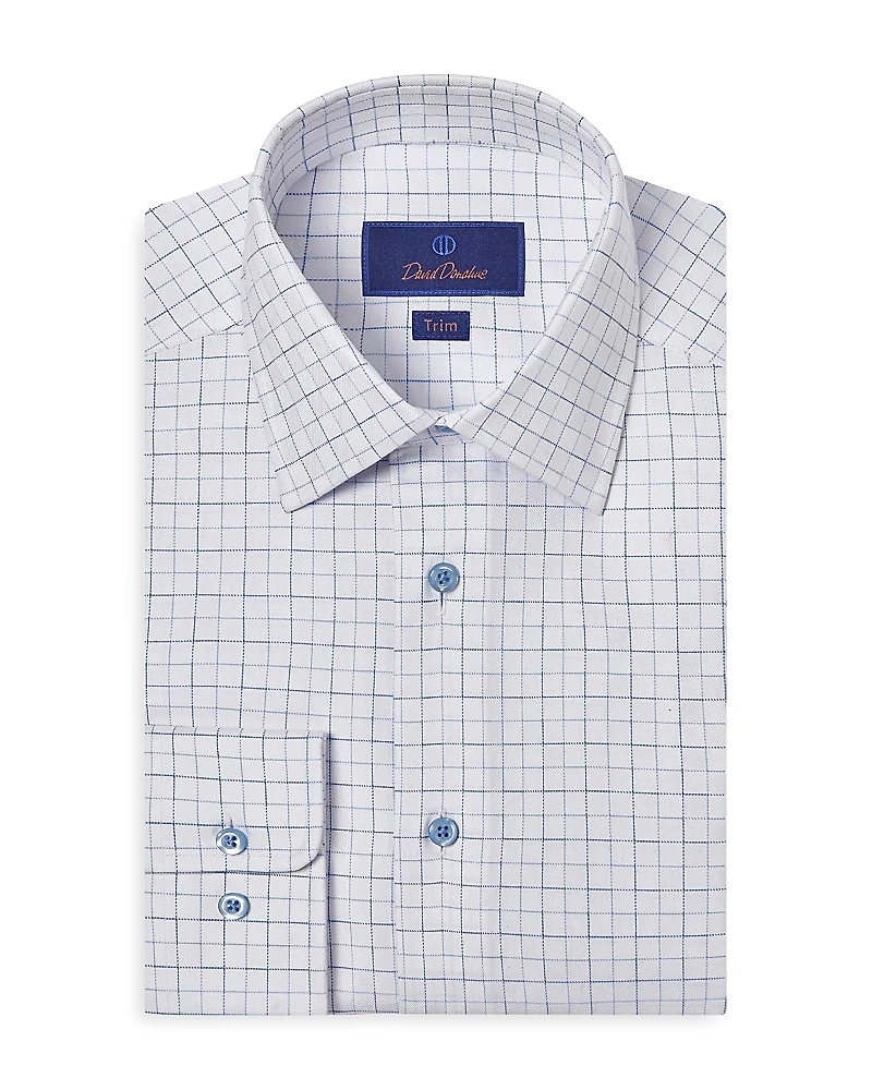 David Donahue Trim Fit Herringbone Check Dress Shirt