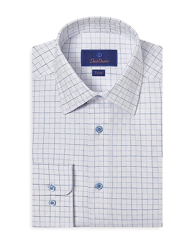 David Donahue Trim Fit Herringbone Check Dress Shirt