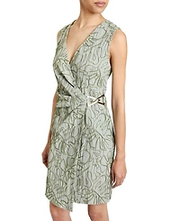 TILLY Sleeveless Faux Wrap Shift Dress Stretch Cotton Cloque