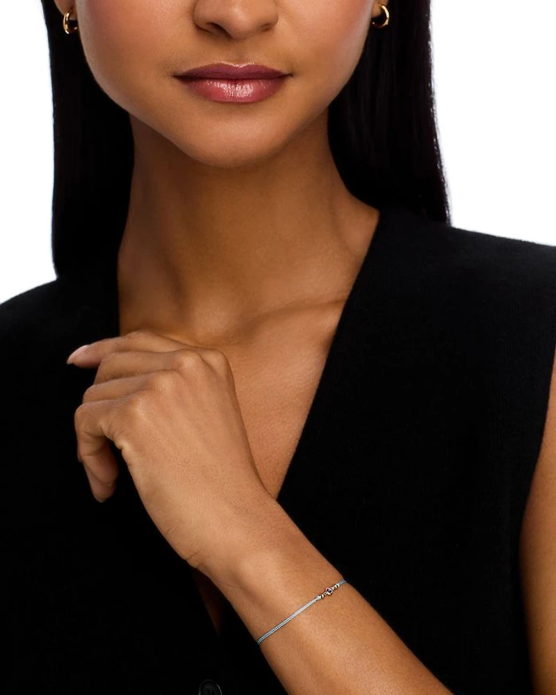 14K Yellow Gold Floating Blue Sapphire Solitaire Cord Slider Bracelet