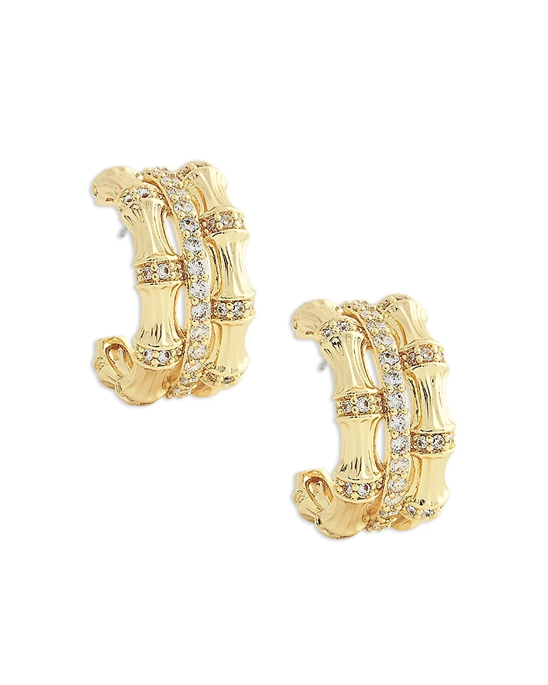 Anabel Aram Pave Bamboo Stacked Half Hoop Earrings