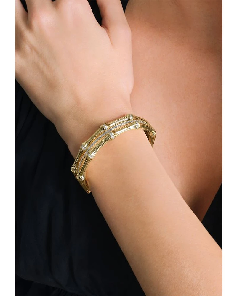 Pavé Bamboo Stacked Bangle Bracelet in 18K Gold Plated