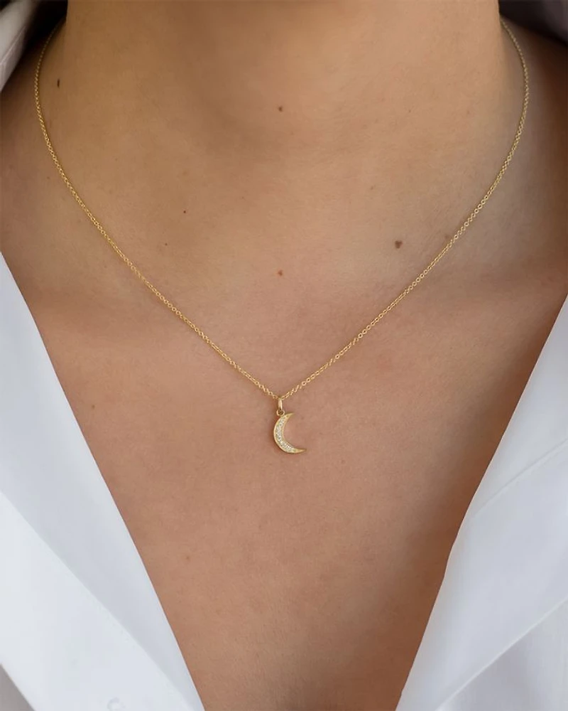14K Yellow Gold Diamond Moon Charm Pendant