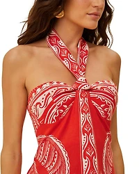 Majestic Coconut Tree Red Mini Linen Dress