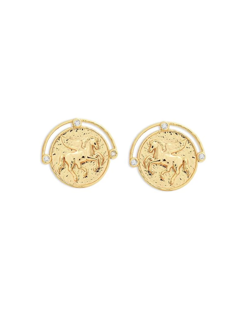 Pavé Pegasus Coin Stud Earrings