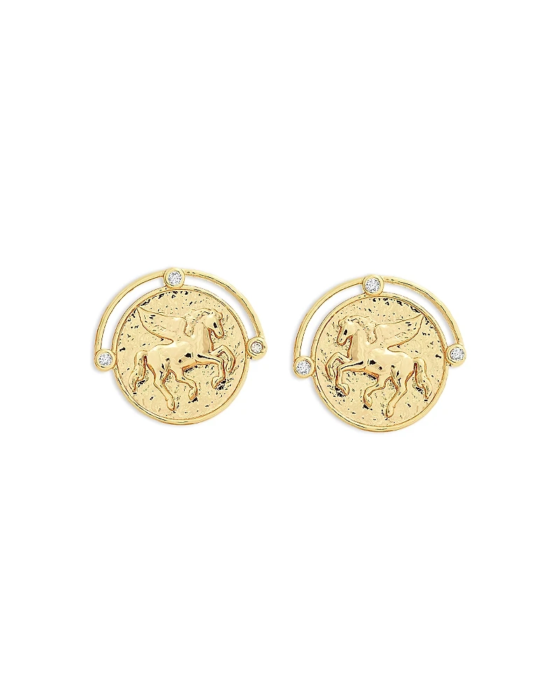 Anabel Aram Pave Pegasus Coin Stud Earrings