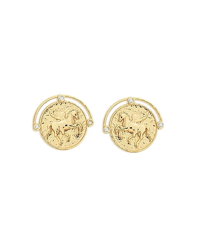 Anabel Aram Pave Pegasus Coin Stud Earrings