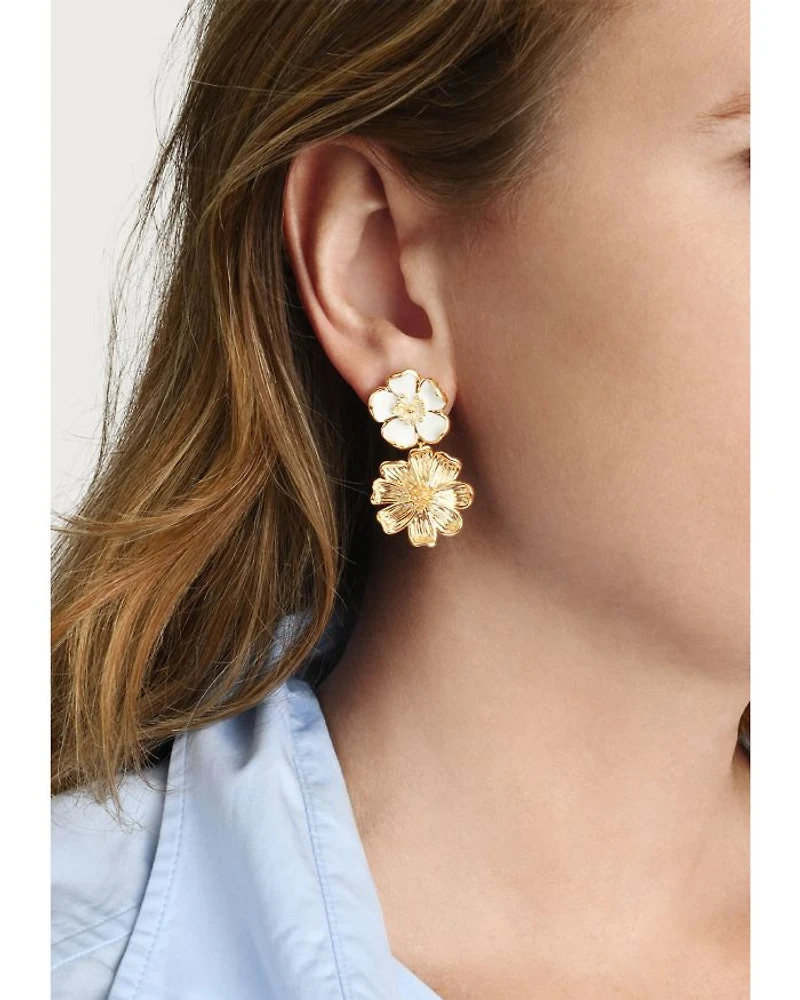 Wildflowers Pavé Mixed Flower Mismatch Drop Earrings