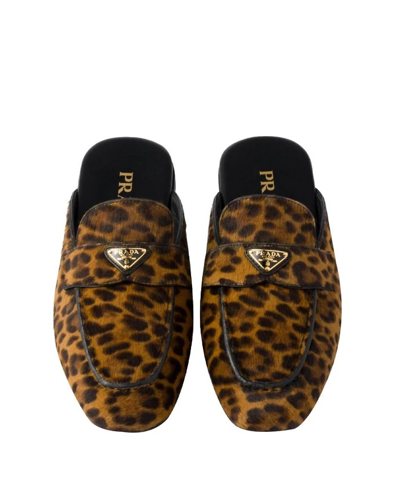 Women's Leopard-Print Leather Mules