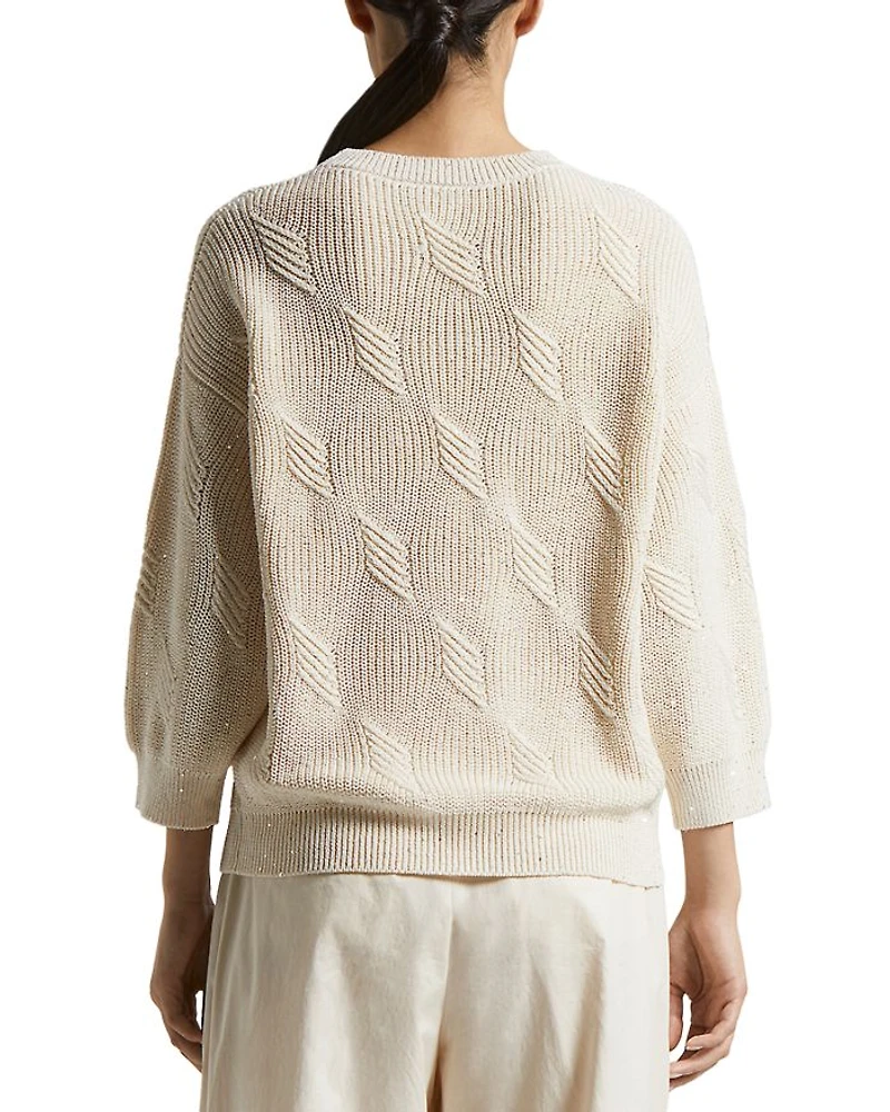 Diamond Knitted 3/4 Sleeve Sweater
