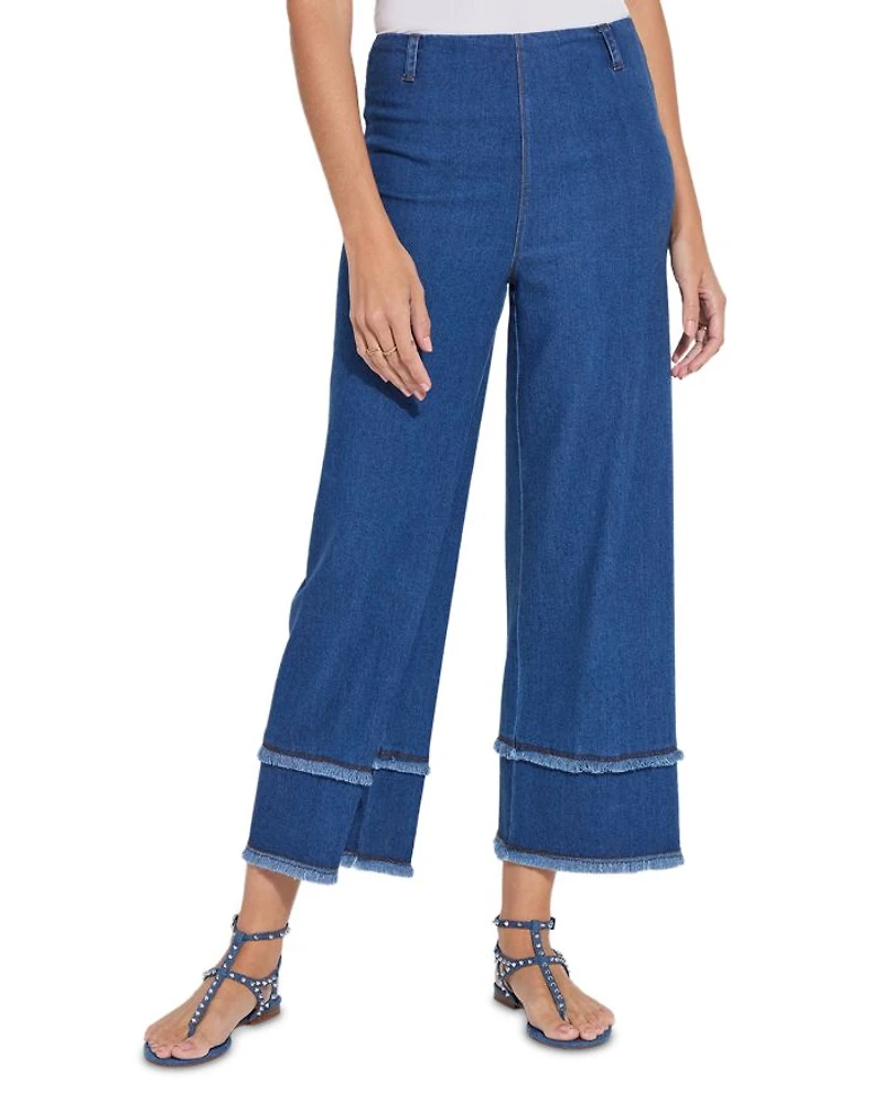 Fringe High Rise Wide Leg Jeans Mid Wash