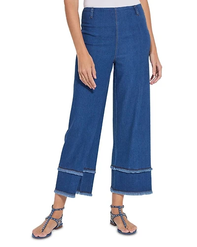 Fringe High Rise Wide Leg Jeans Mid Wash