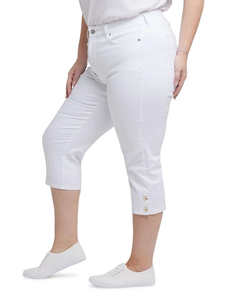 Marilyn Buttoned Cuff Straight Crop Jeans Optic White