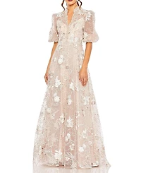 Mac Duggal Queen Anne Puff Sleeve A Line Gown