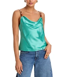 L'Agence Luxe Buckle Strap Silk Cowl Neck Tank Top