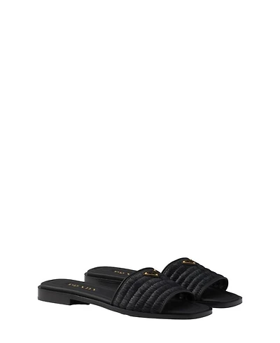 Women's Leather Slides with Crochet Details