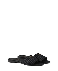 Women's Leather Slides with Crochet Details