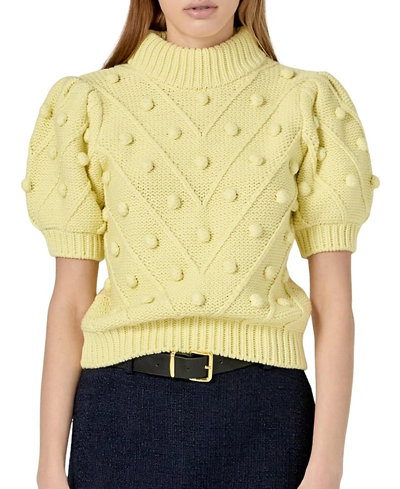 English Factory Women's Pom Puff Sleeve Sweater