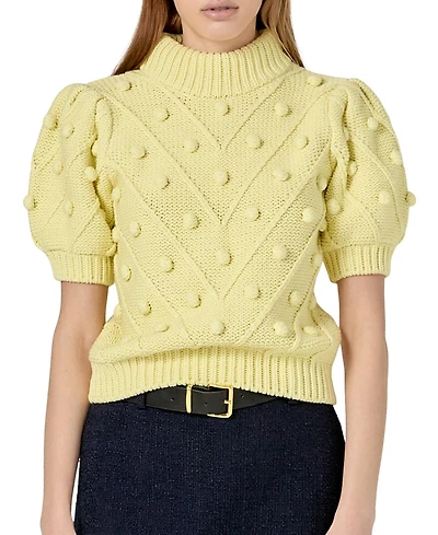 English Factory Women's Pom Puff Sleeve Sweater