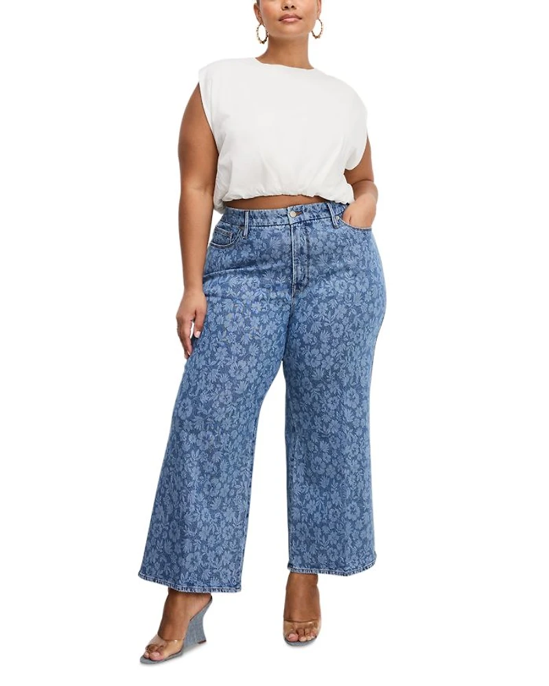 Good Waist Cropped Palazzo Jeans Hibiscus Bloom
