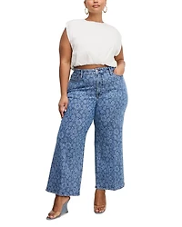 Good Waist Cropped Palazzo Jeans Hibiscus Bloom